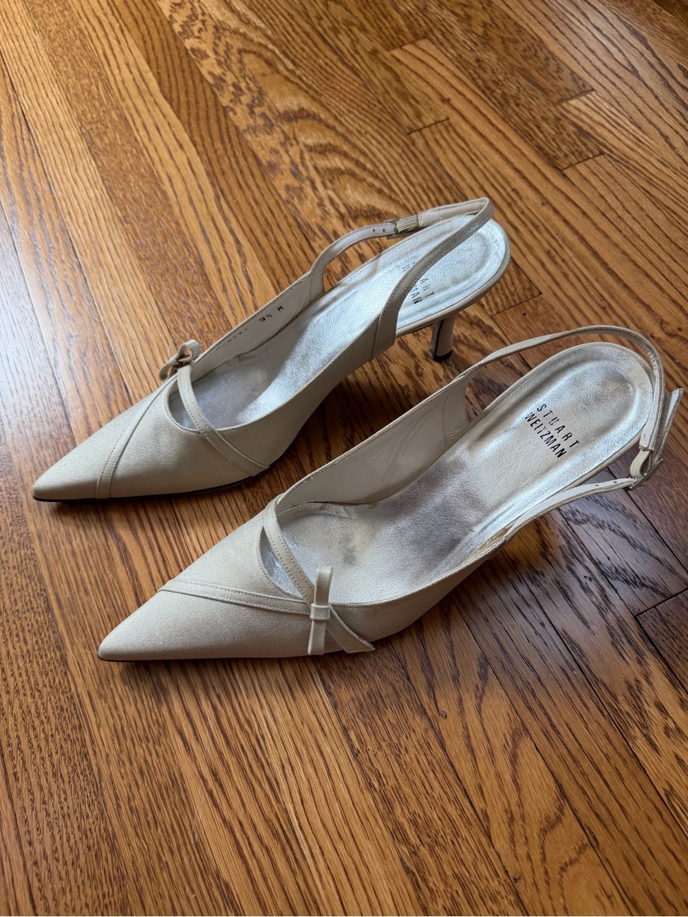 Stuart Weitzman Ivory Slingback Pointed-Toe Pumps